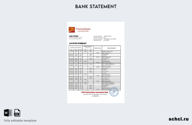 скачать в цифровом формате Шаблон Excel выписки из банка First Caribbean Interna